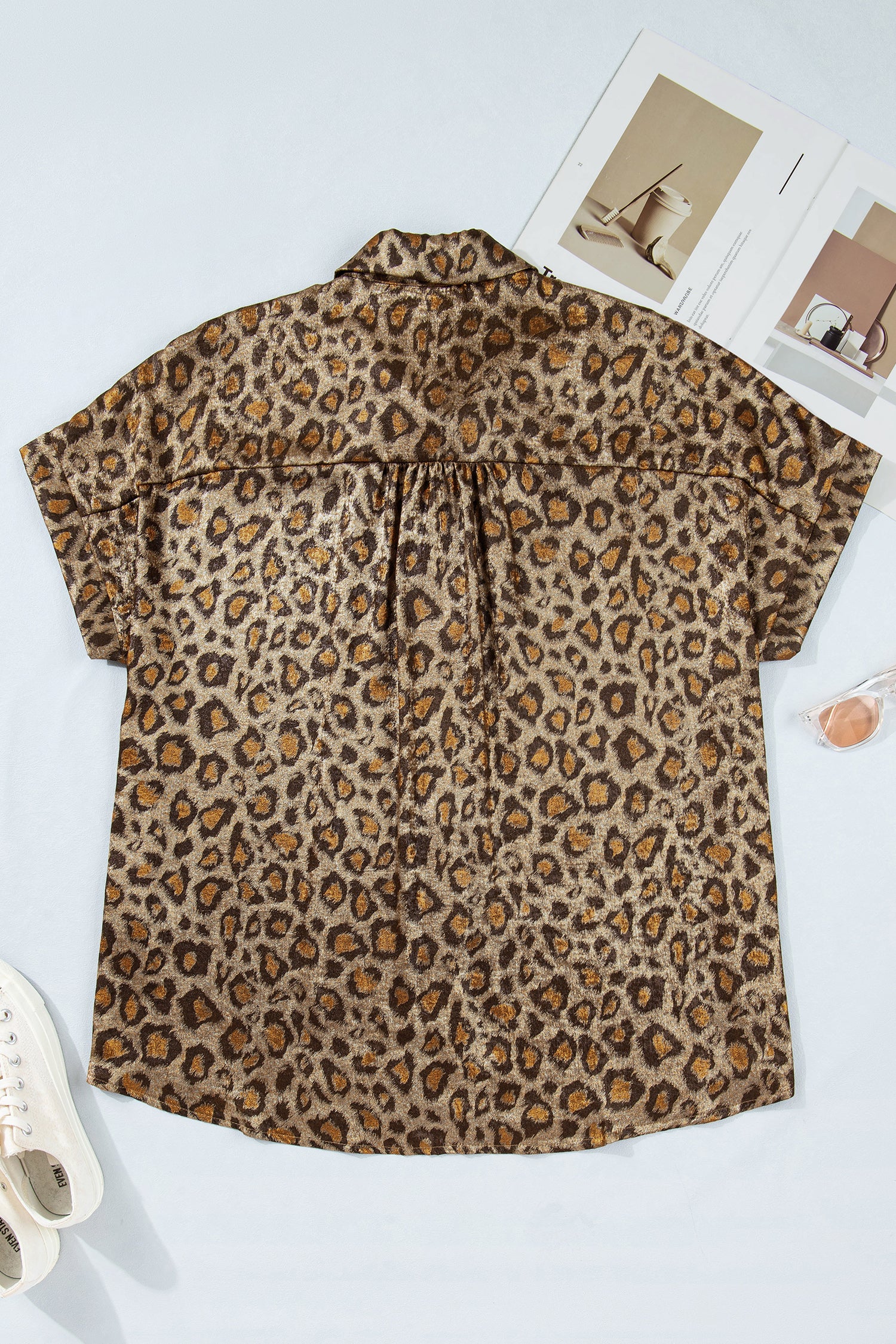 Gold Plus Size Leopard Print Short Sleeve Dolman Shirt - Snoopy's Closet