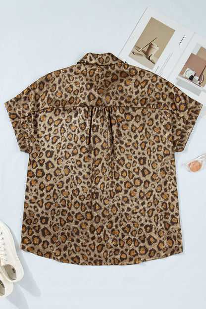 Gold Plus Size Leopard Print Short Sleeve Dolman Shirt - Snoopy's Closet
