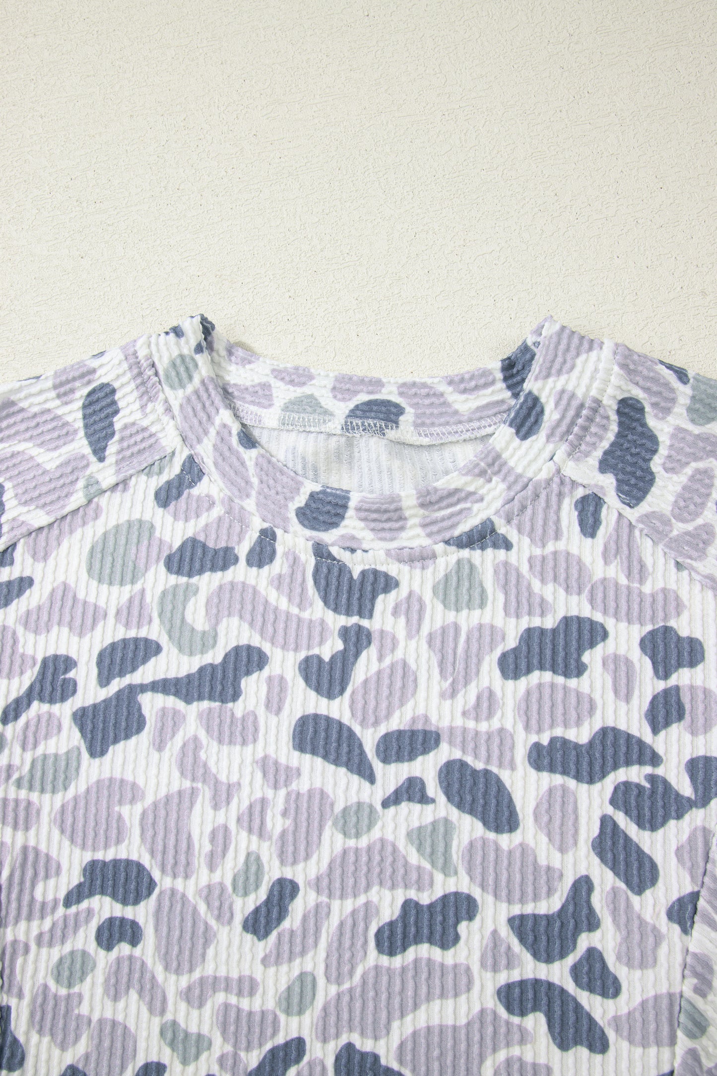 Beige Camouflage Print Twisted Rib Loose Tee Drawstring Pants Set - Snoopy's Closet