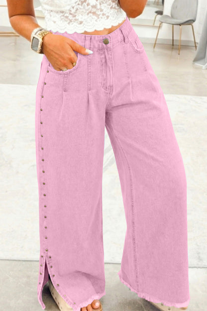 Pink Beaded Side Detail Split Loose Jeans - Snoopy's Closet