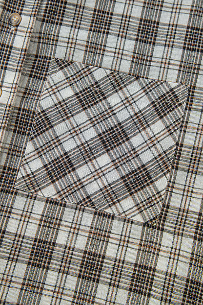 Camisa Chaqueta con Capucha, Estampado a Cuadros Negros, Corte Holgado y Botones