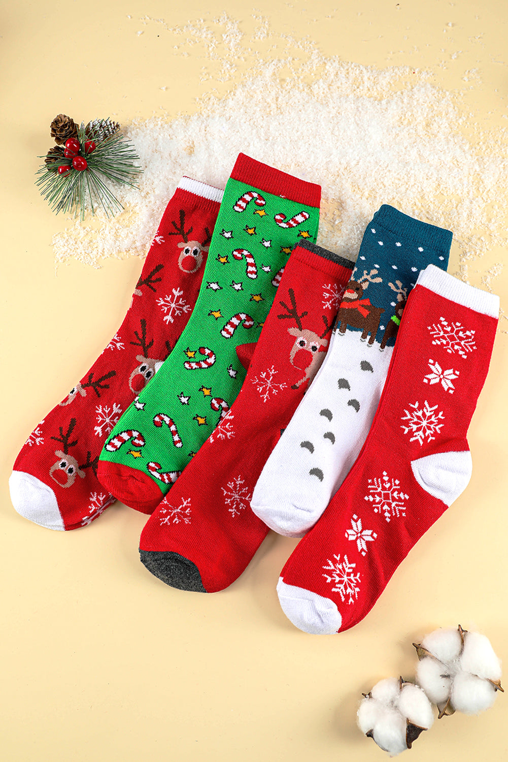 Dearlove Fiery Red 5 Pairs/Set Christmas Cartoon Elk Soft Socks Set with Box - Snoopy's Closet