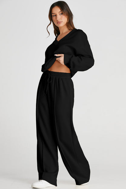 Ropa deportiva de cintura alta, cuello en V, corta, con costuras, negra
