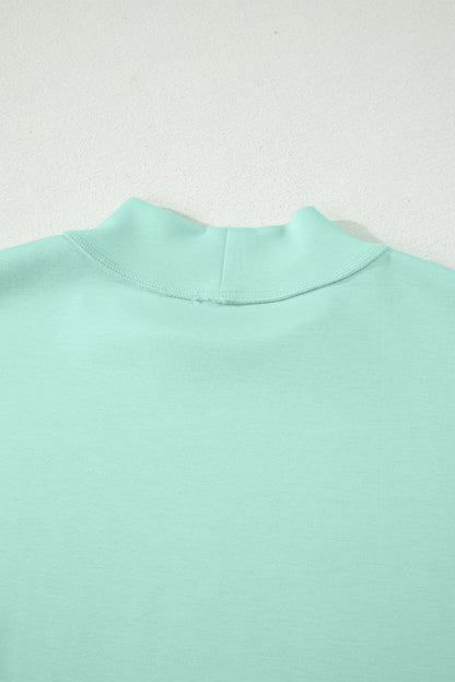 Moonlight Jade Solid Color Exposed Seam Mock Neck Oversize Tee Casual Shorts 2pcs Outfit - Snoopy's Closet