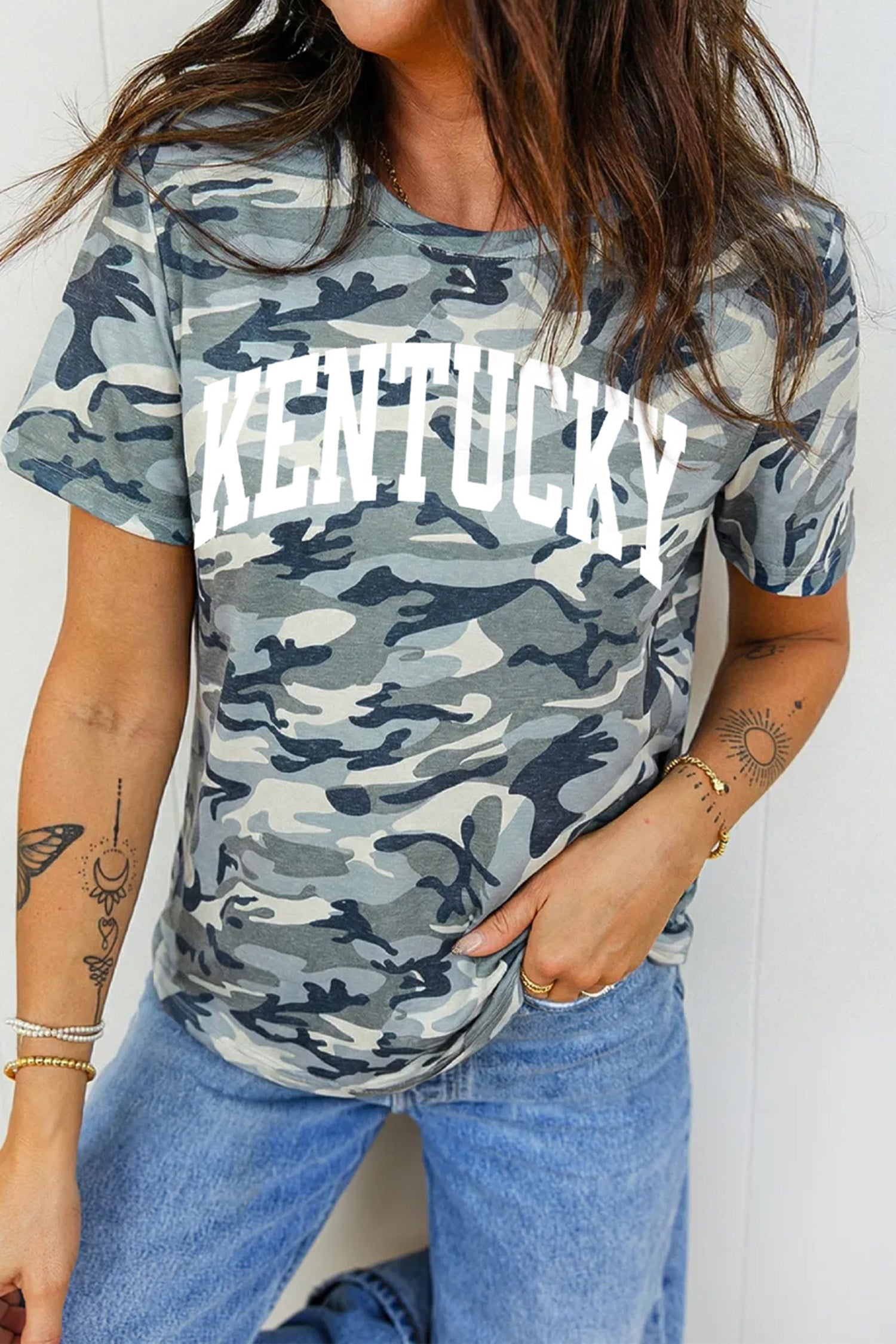 Green Camouflage KENTUCKY Crew Neck Summer Top - Snoopy's Closet