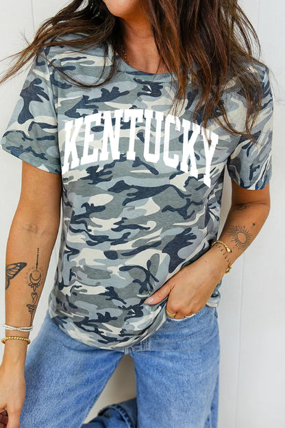 Green Camouflage KENTUCKY Crew Neck Summer Top - Snoopy's Closet