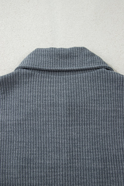 Chaqueta casual de punto acanalado gris medio con botones y bolsillos de solapa delanteros