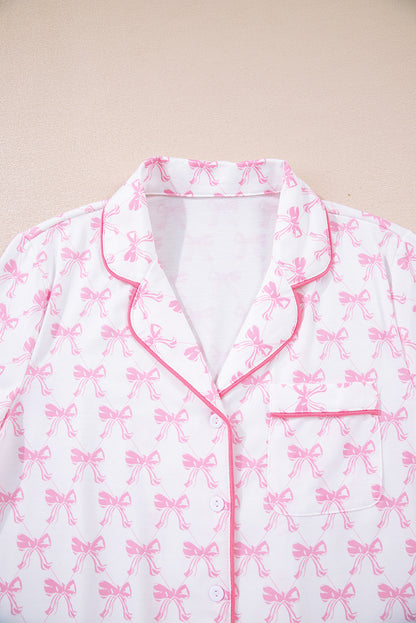 Pink Bow Print Long Sleeve Shirt and Pants Soft Pajama Set - Snoopy's Closet