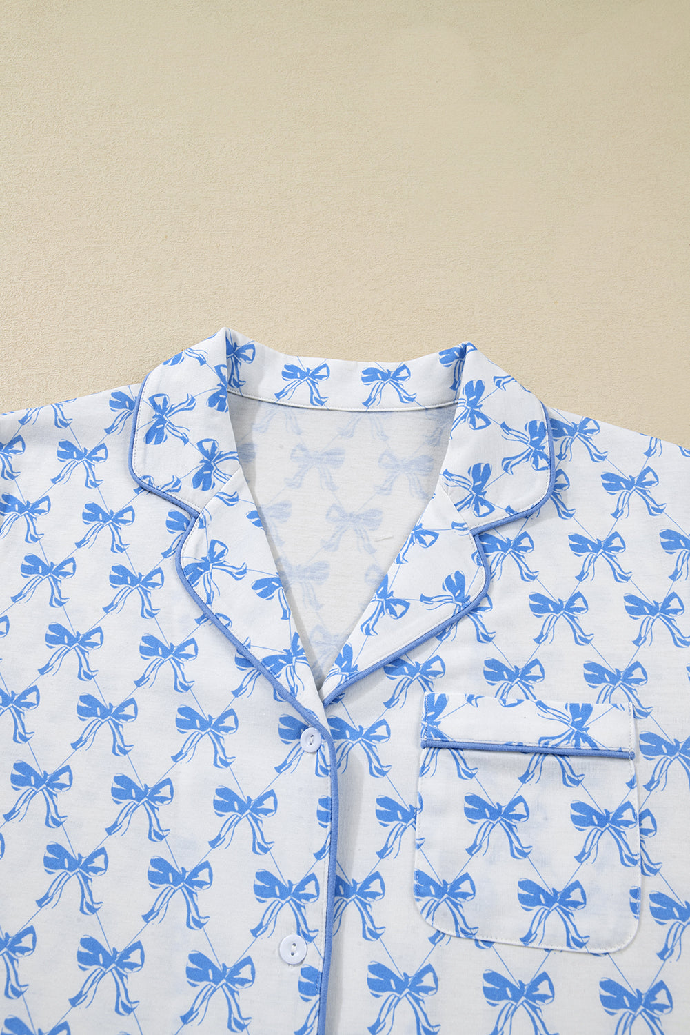 Sky Blue Bow Print Long Sleeve Shirt and Pants Soft Pajama Set - Snoopy's Closet