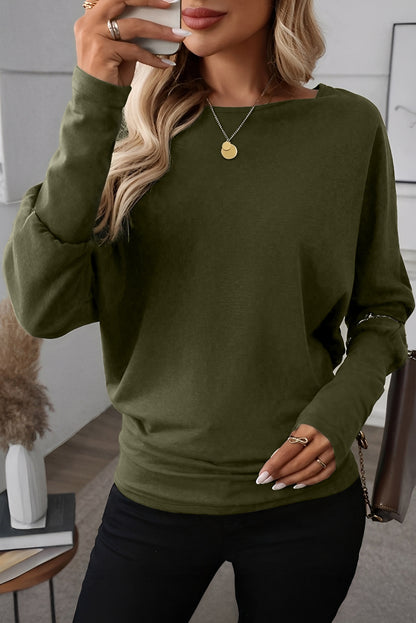 Four Leaf Clover Solid Color Extended Cuffs Long Sleeve Top - Snoopy's Closet