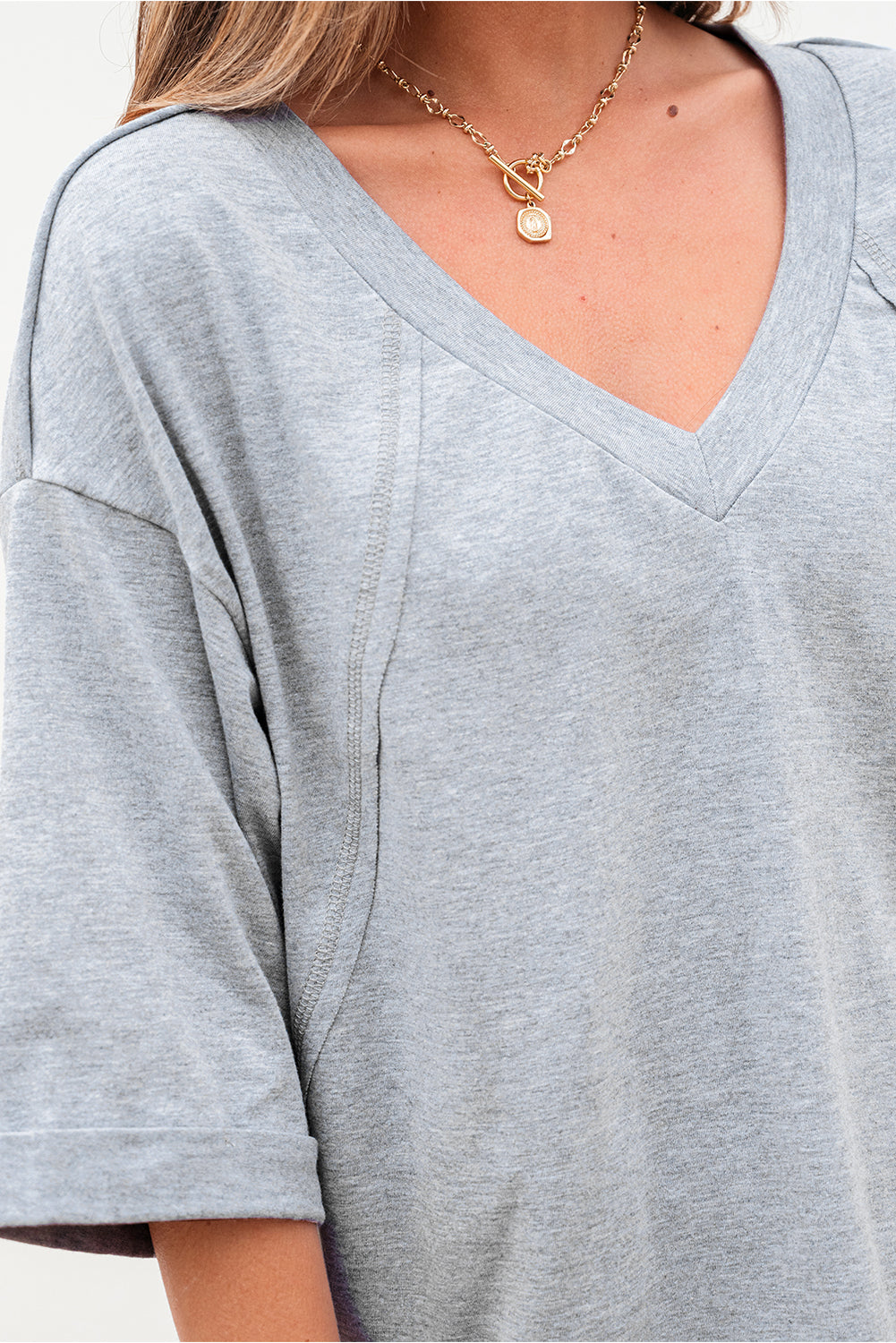 High Raglan Half Sleeve V Neck Oversized T Shirt - Snoopy's Closet