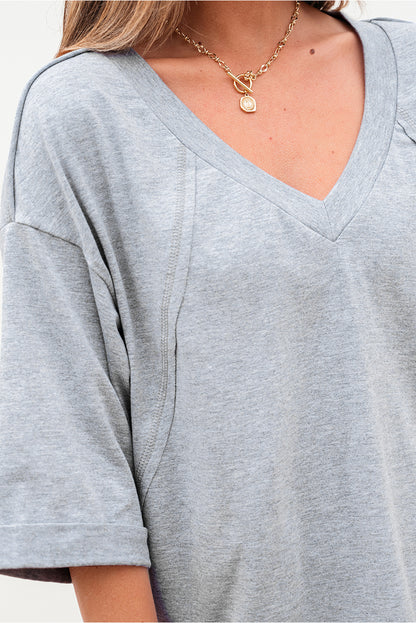 High Raglan Half Sleeve V Neck Oversized T Shirt - Snoopy's Closet