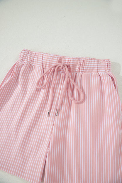 Pink Stripe Dolman Sleeve Polo Shirt and Drawstring Shorts Set - Snoopy's Closet