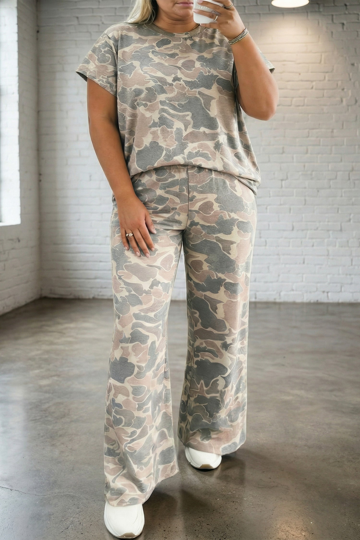 Multicolour Retro Camouflage Print Plus Size 2pcs Outfit