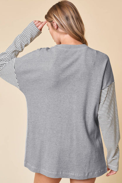 Black Stripe Colorblock Patchwork Open Front Cardigan with Pocket - Snoopy's Closet