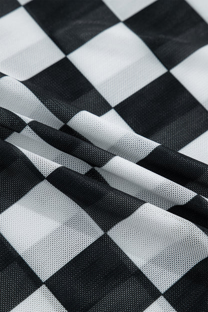 Camiseta sin mangas ajustada con tirantes finos y estampado a cuadros transparente en negro