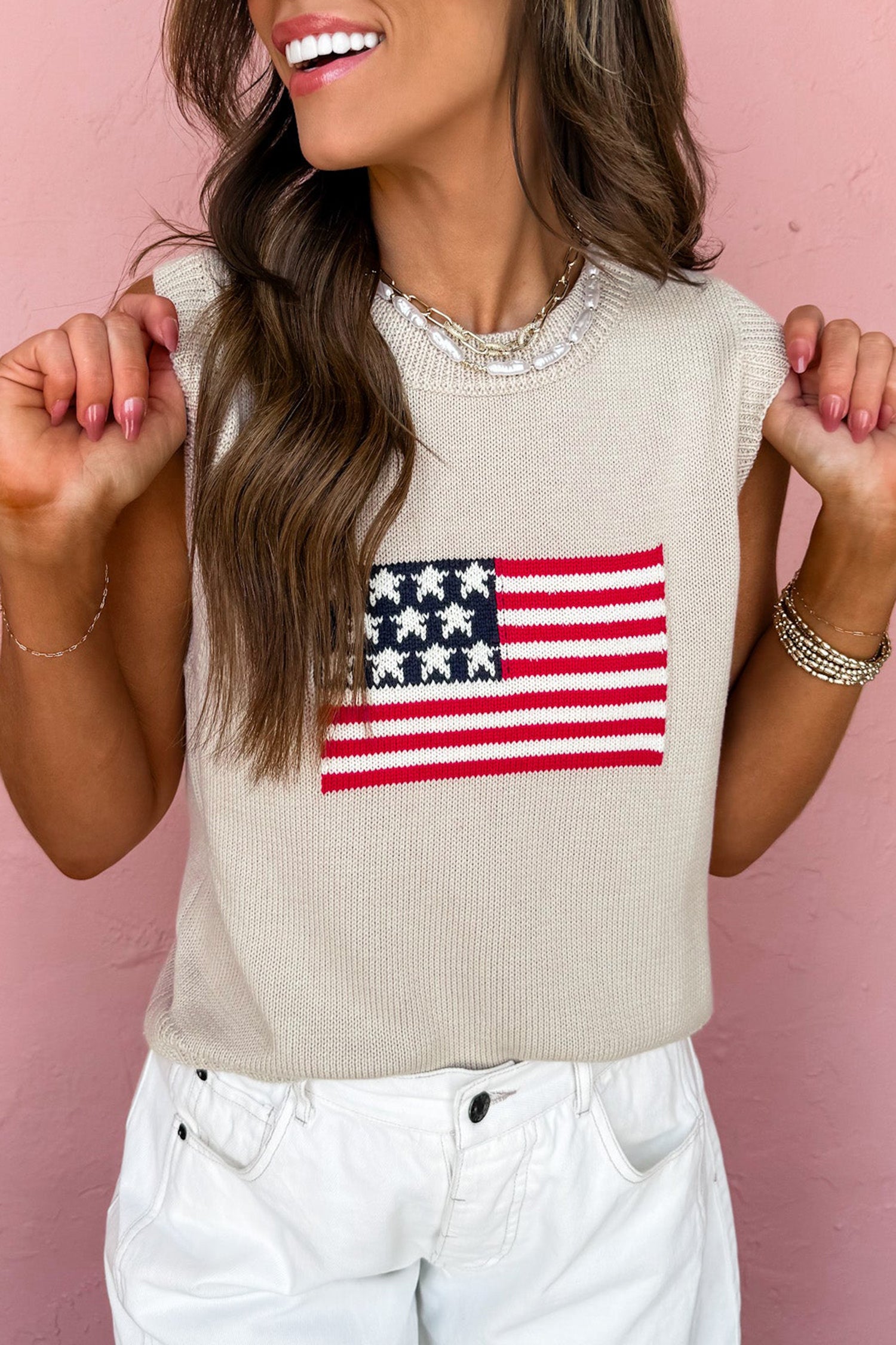 Parchment American Flag Sleeveless Sweater