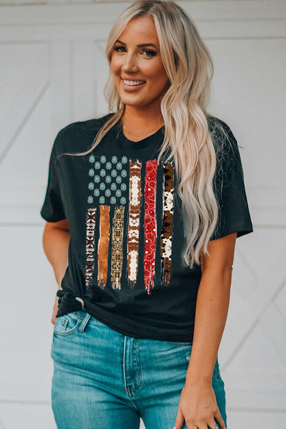 Camiseta Gráfica de la Bandera Americana Occidental Negra
