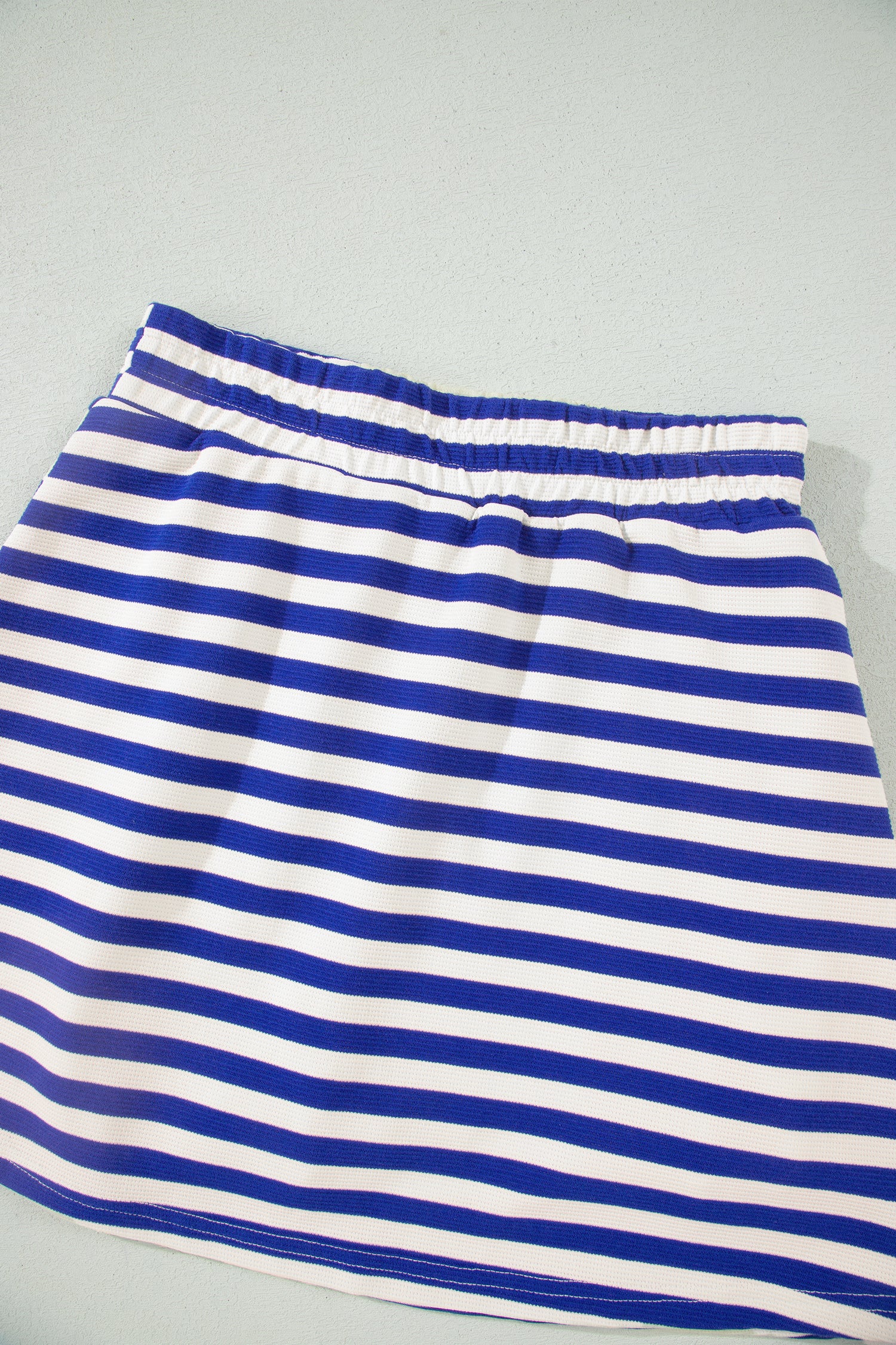 Dark Blue Textured Stripe Print Contrast Trim Zip Collar Sleeveless 2pcs Skort Set - Snoopy's Closet