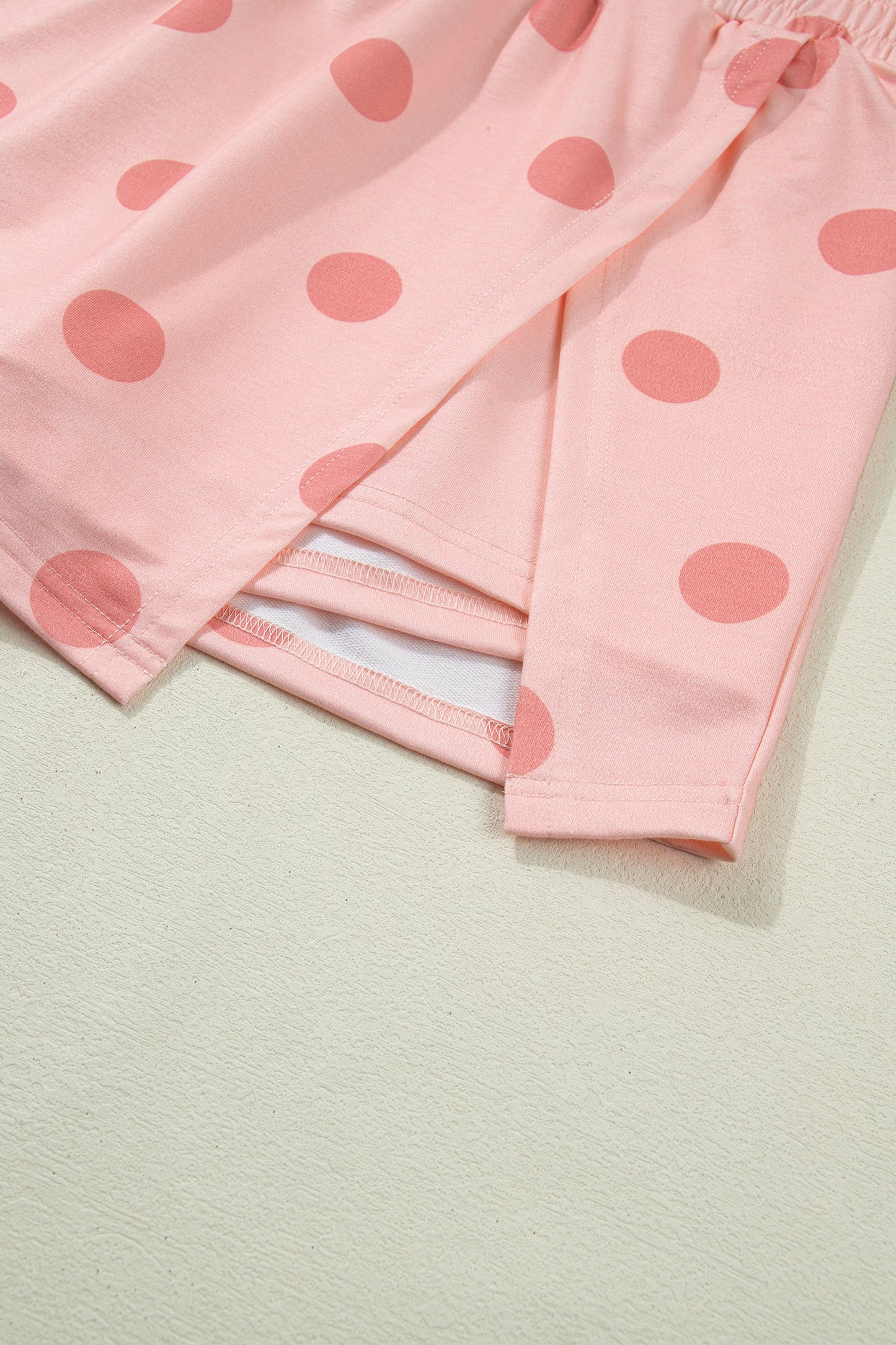 Pink Ribbed Trim Polka Dot Print Tank Split Mini Skort 2pcs Set - Snoopy's Closet