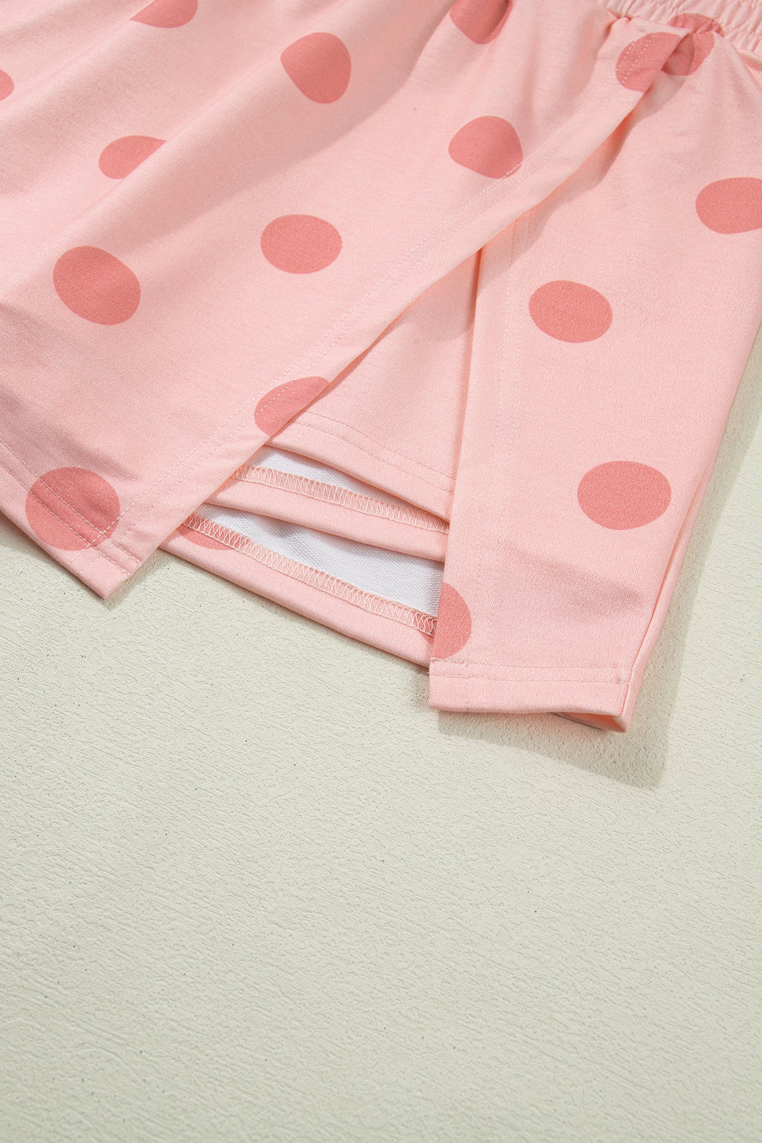 Pink Ribbed Trim Polka Dot Print Tank Split Mini Skort 2pcs Set - Snoopy's Closet