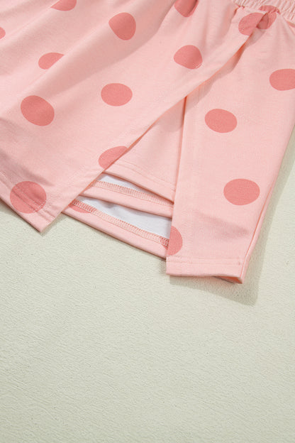 Pink Ribbed Trim Polka Dot Print Tank Split Mini Skort 2pcs Set - Snoopy's Closet