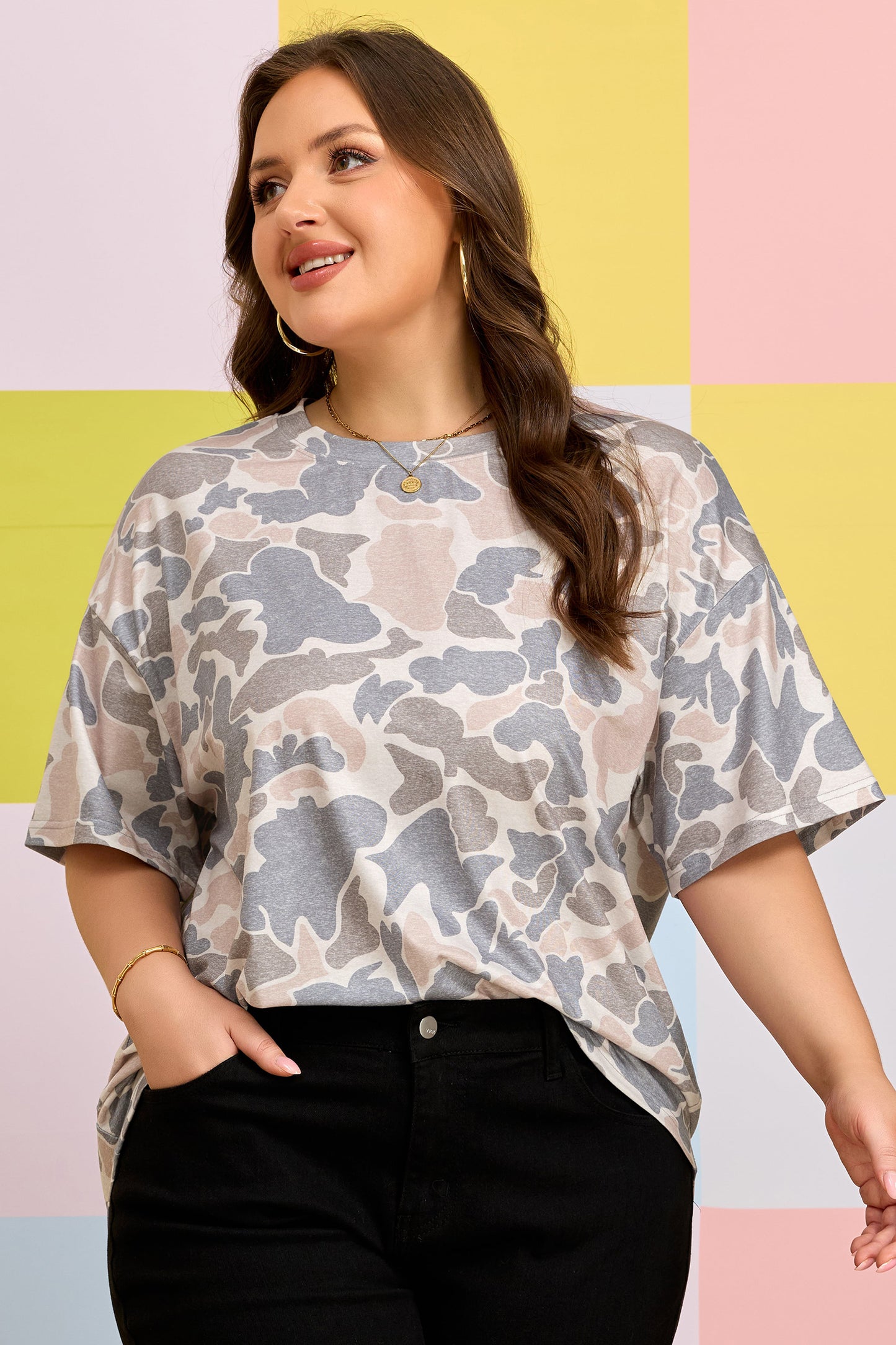 Camiseta Talla Grande Estampado Camuflaje Retro Multicolor