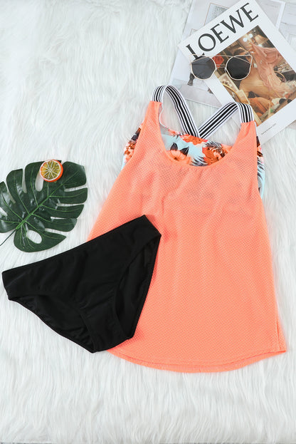 Orange Printed Splicing Racerback Tankini - Snoopy's Closet