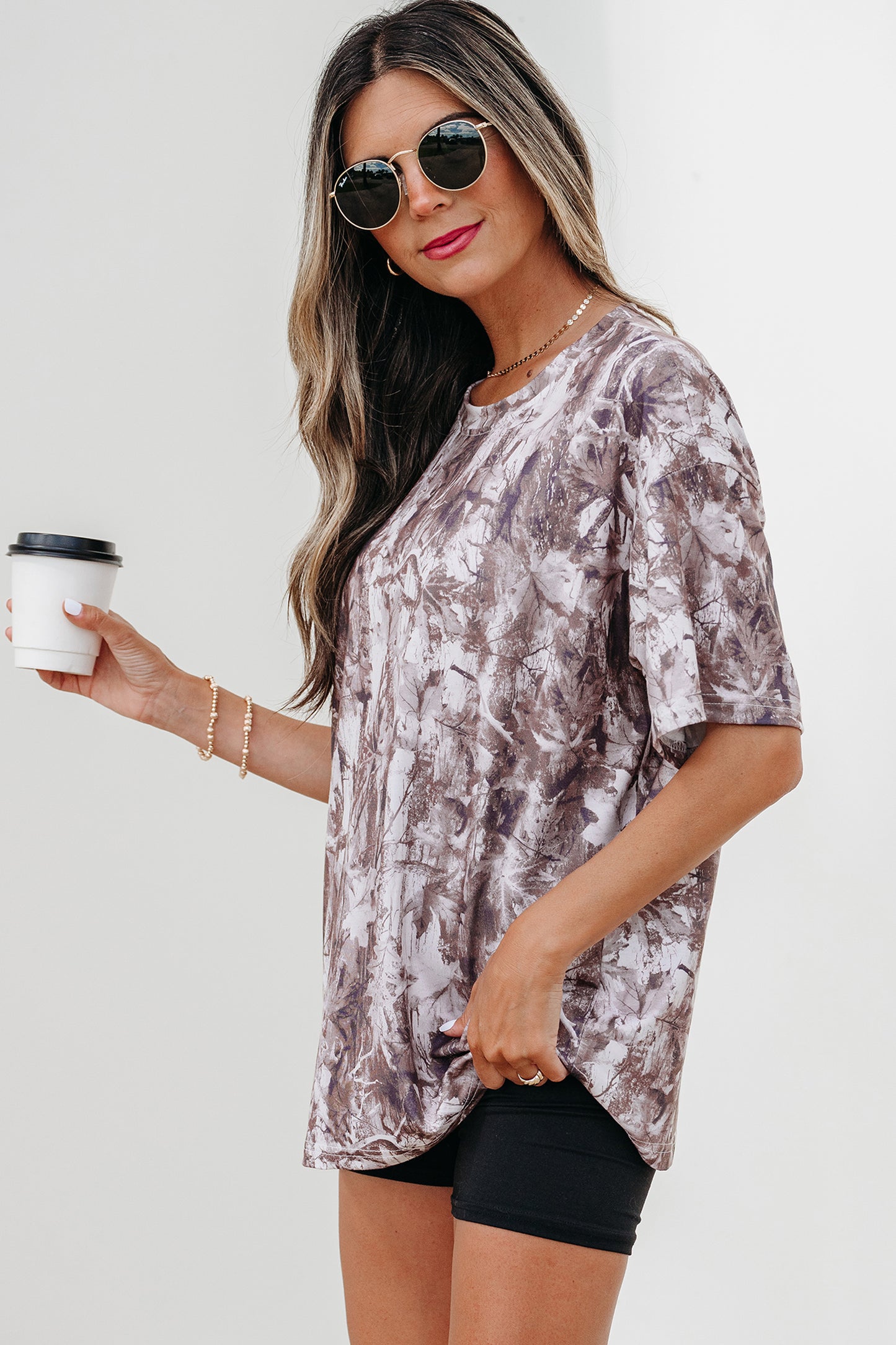 Khaki Camouflage Woodland Print Drop Shoulder Tunic Tee - Snoopy's Closet