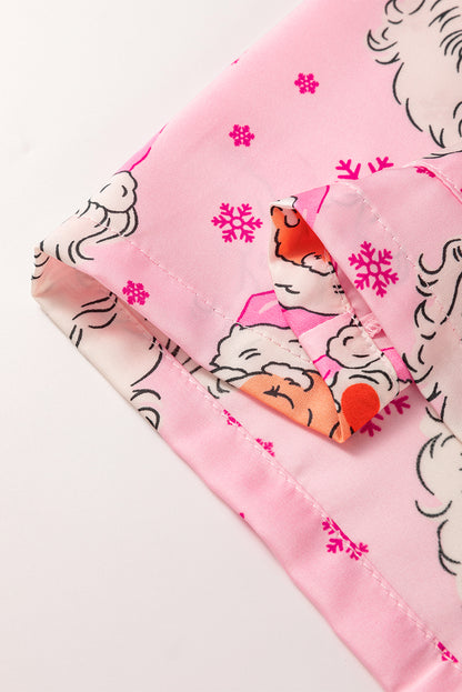 Pink Santa Claus Snowflake Long Sleeve Shirt Christmas Pajama Set - Snoopy's Closet