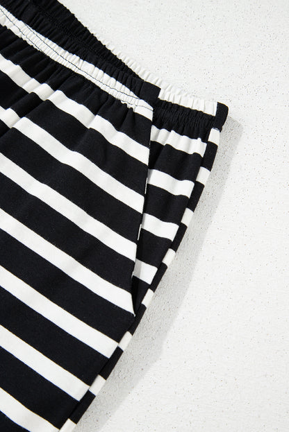 Black White Striped Short Sleeve Top and Shorts Set - Snoopy's Closet