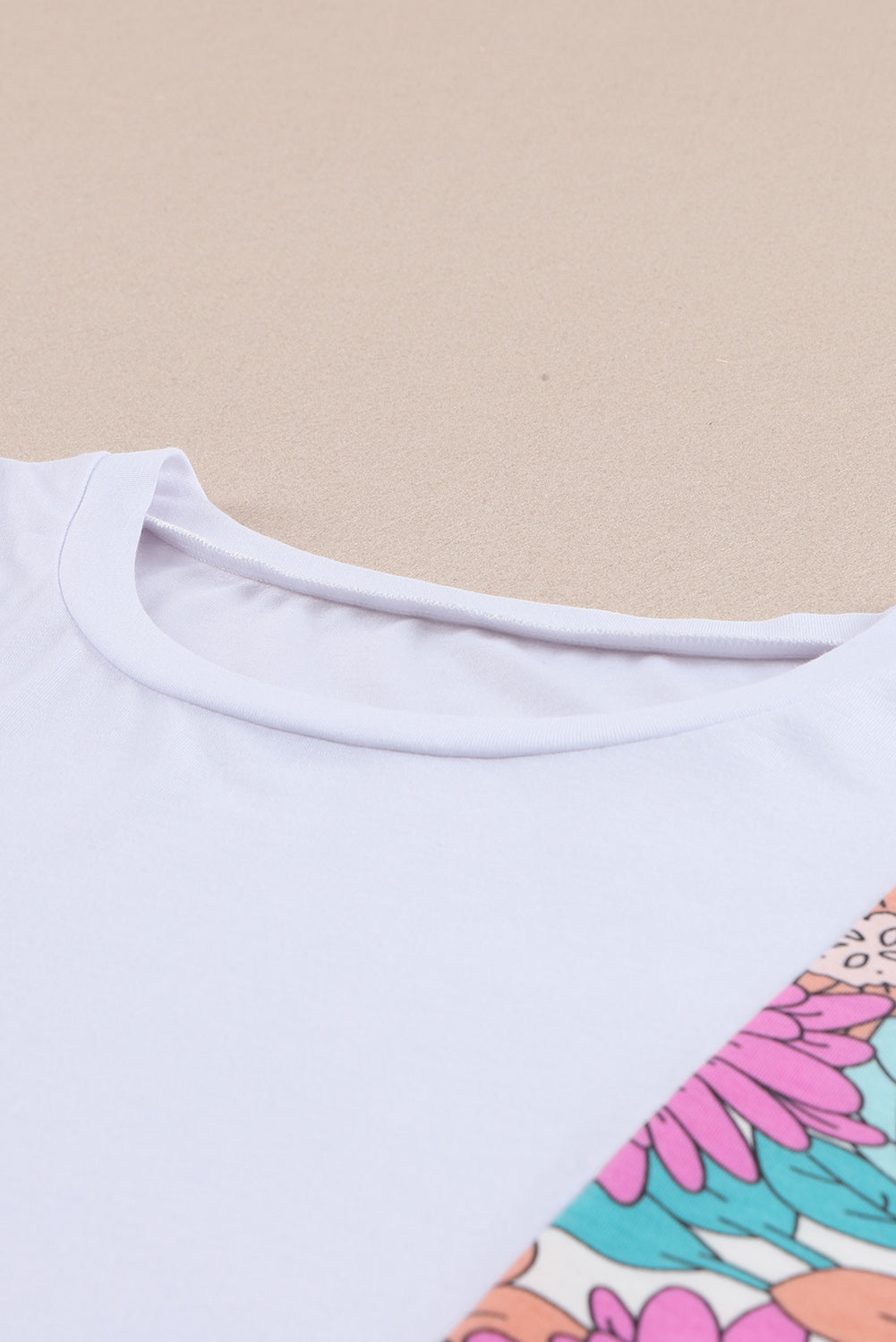 White Floral Print Patchwork Short Sleeve Top - Snoopy's Closet