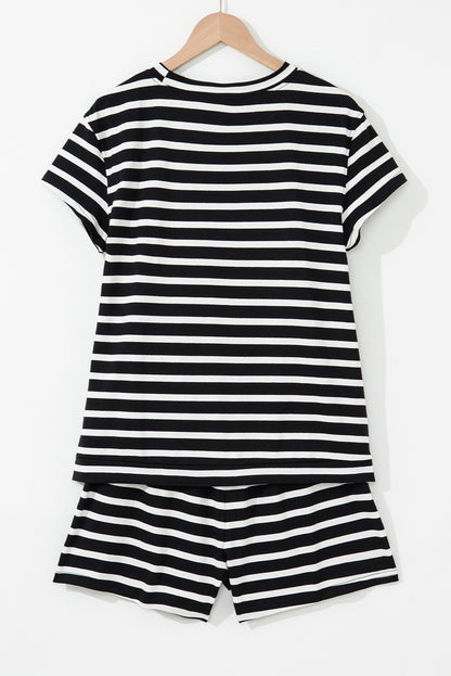 Black White Striped Short Sleeve Top and Shorts Set - Snoopy's Closet
