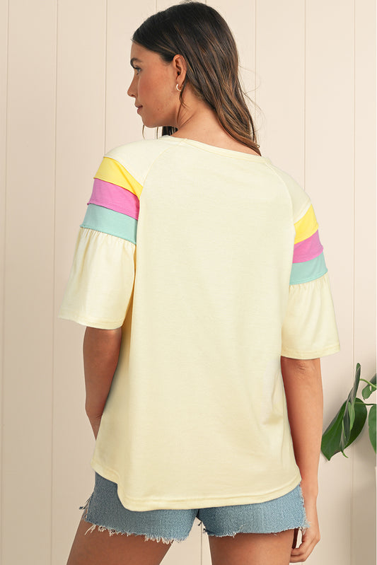 White Color Block Stitched Sleeve Loose T Shirt - Snoopy's Closet