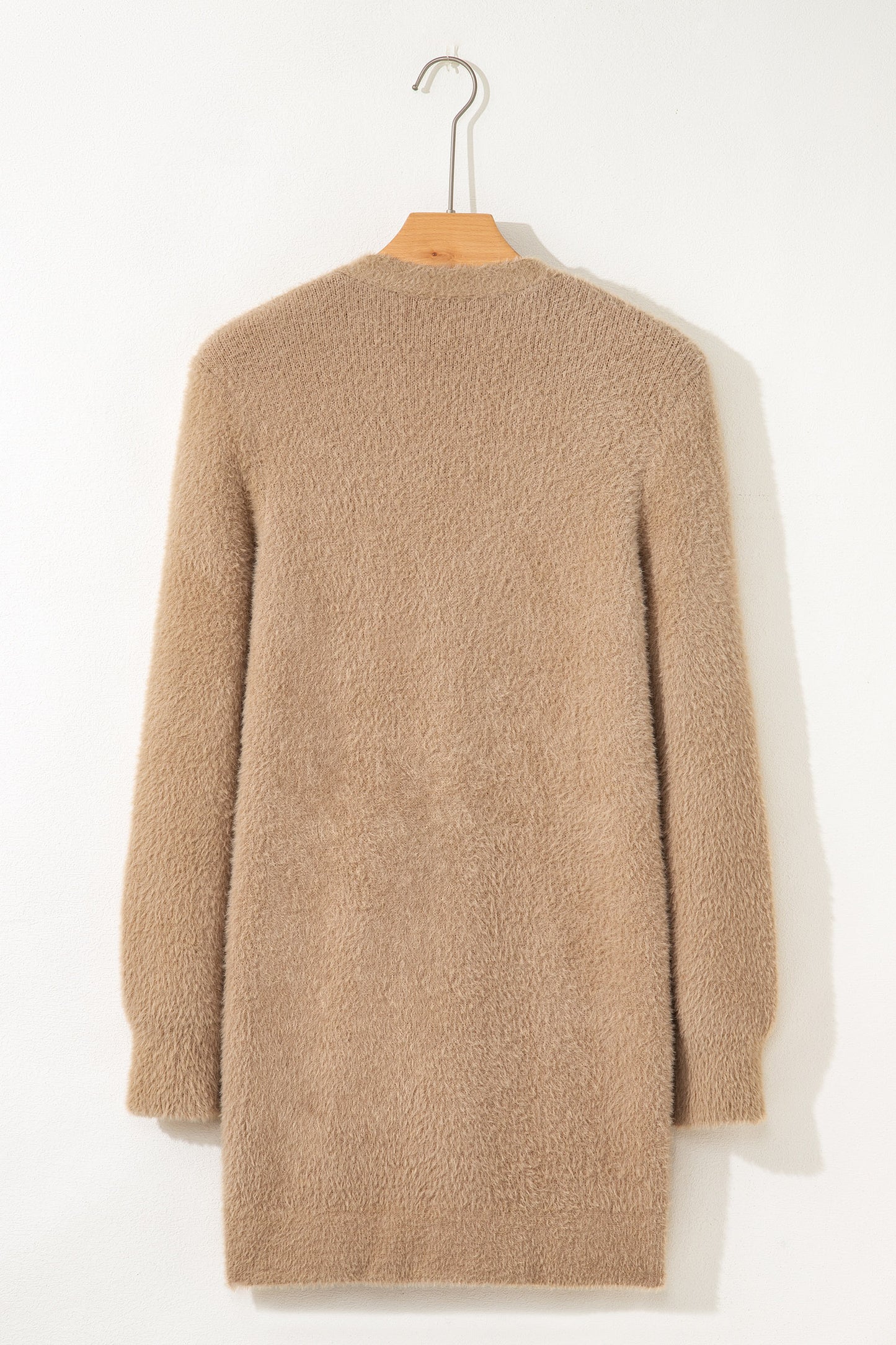 Smoke Gray Fuzzy Buttoned Front Midi Solid Cardigan - Snoopy's Closet