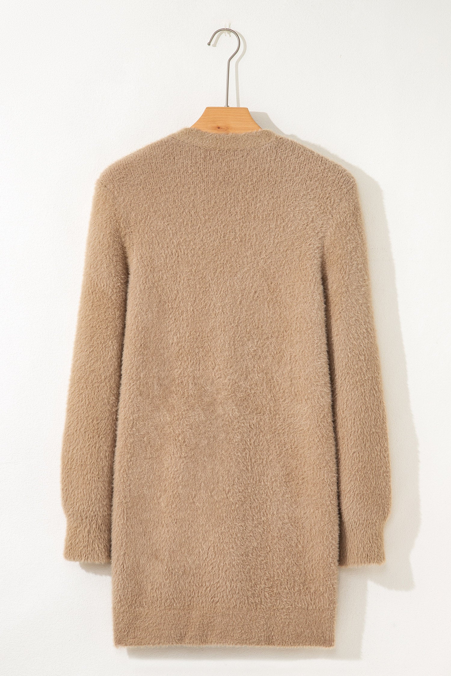 Smoke Gray Fuzzy Buttoned Front Midi Solid Cardigan - Snoopy's Closet