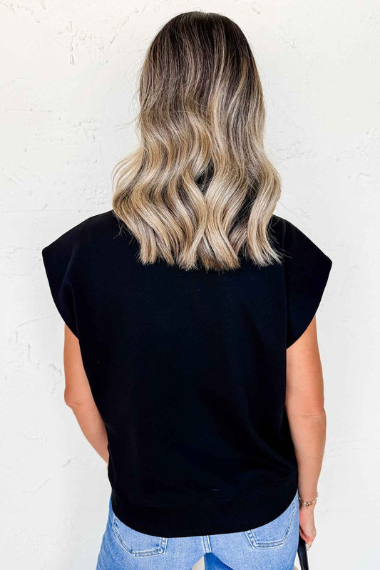 Black Casual Solid Short Sleeve Top with Metal Button Details Key Features