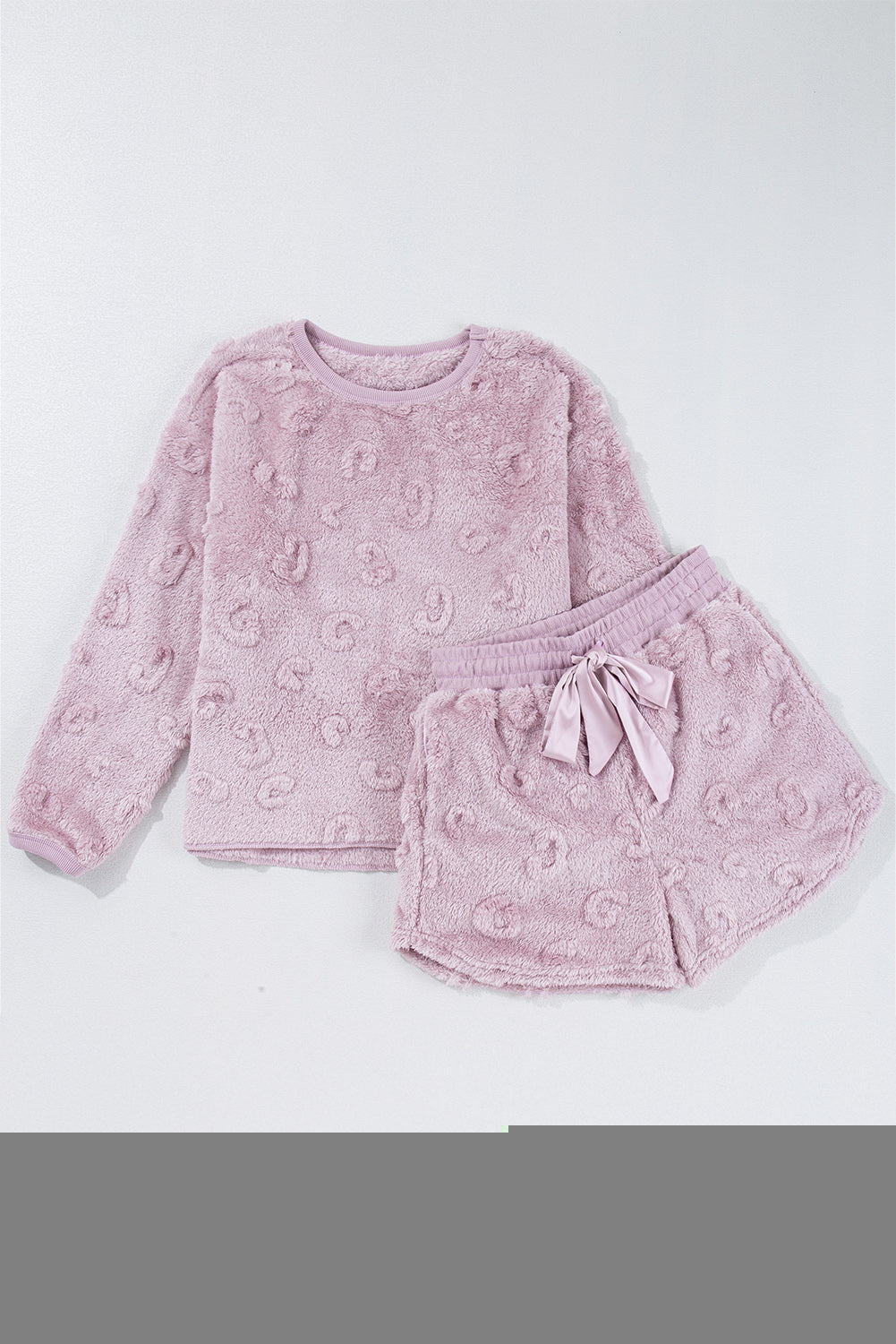 Lavendula Textured Leopard Fleece Loose Two Piece Lounge Set - Snoopy's Closet