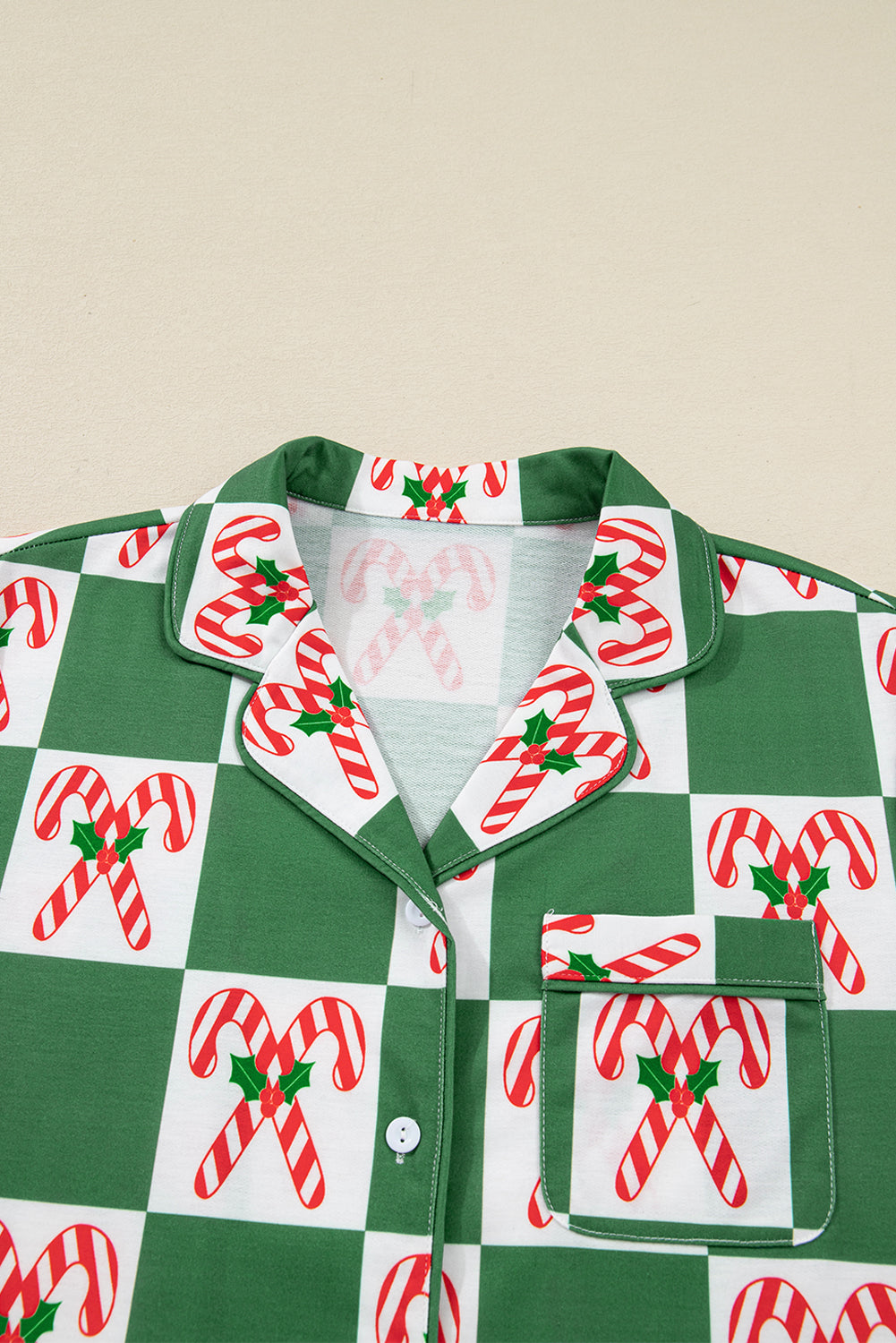 Green Holly Jolly Checkered Pattern 2pcs Long Pajama Set - Snoopy's Closet