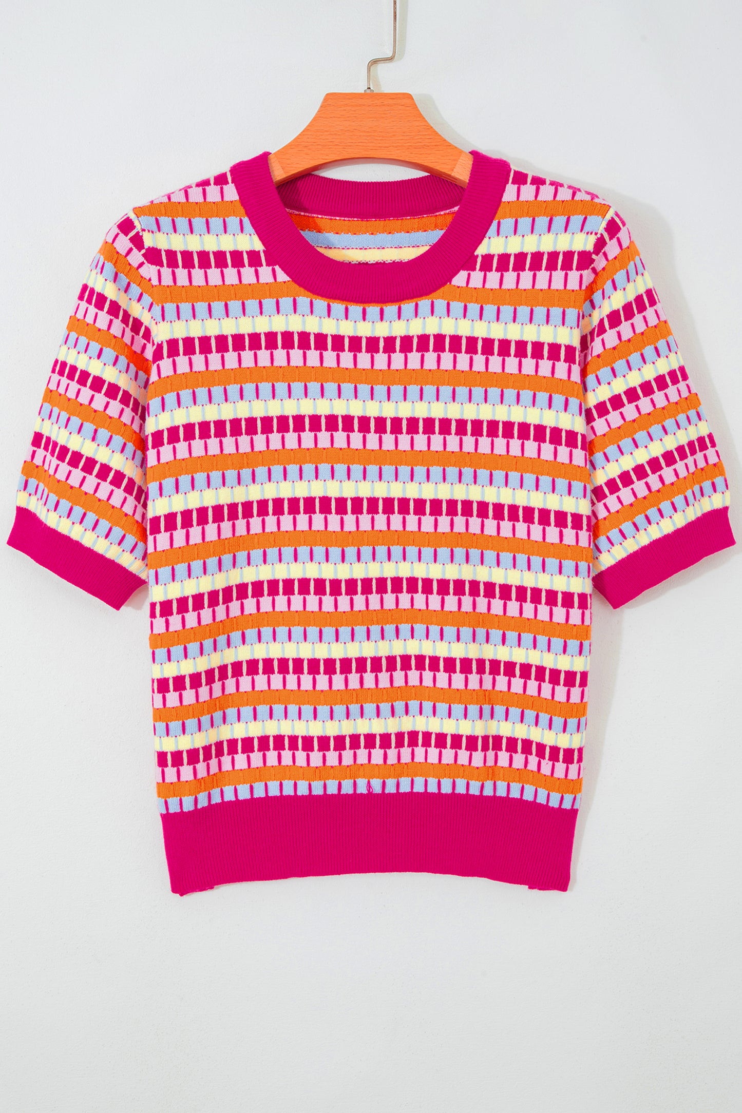 Orange Abstract Striped Knit Short Sleeve Sweater - Snoopy's Closet