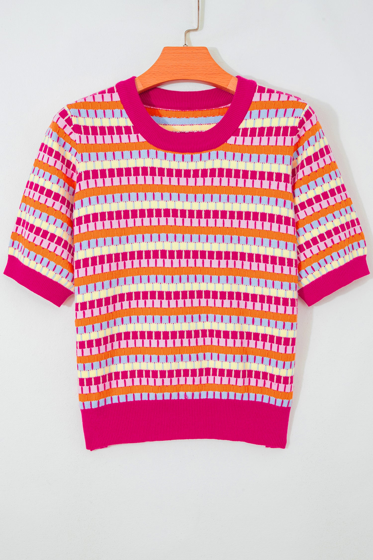 Orange Abstract Striped Knit Short Sleeve Sweater - Snoopy's Closet