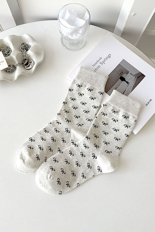 White Bow Knots Ribbed Edge Crew Socks - Snoopy's Closet