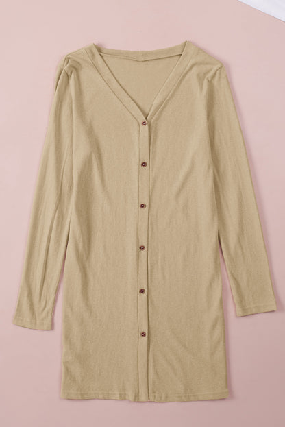 Solid Color Open-Front Buttons Cardigan - Snoopy's Closet