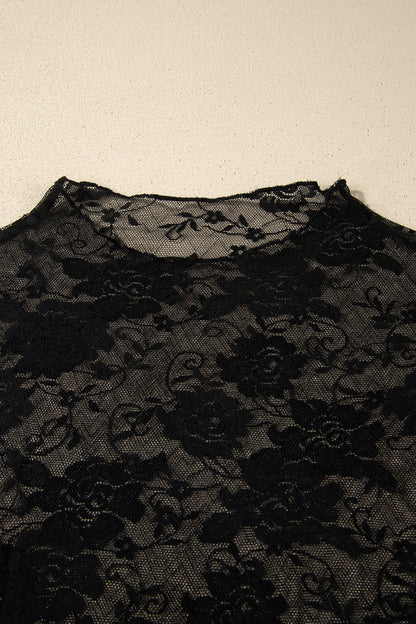 White Plus Size Floral Mesh Long Sleeve Top - Snoopy's Closet
