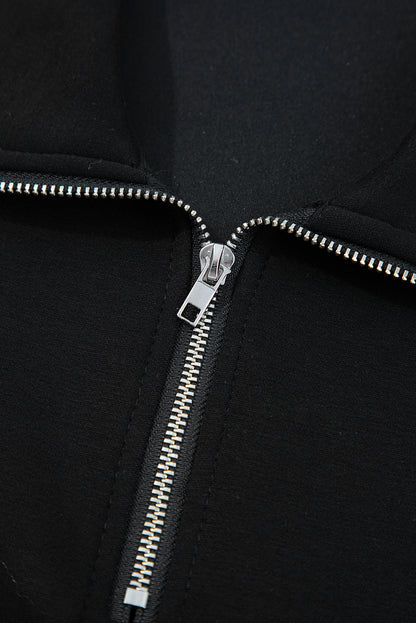 Black Zip Collar Long Sleeve Top Drawstring Pants Set - Snoopy's Closet